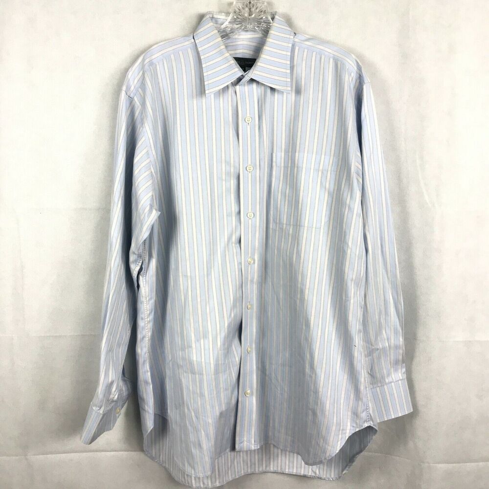 Robert Talbott‎ Shirt Mens 16 34 Blue Ivory Striped Cotton Button Up Dress